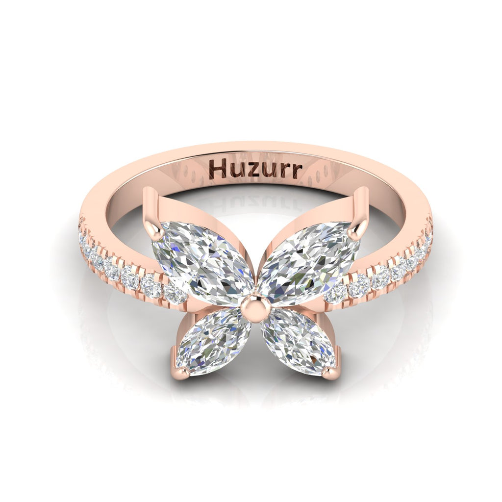 Simple Sparkling Rose Gold Plated Diamond Butterfly Ring