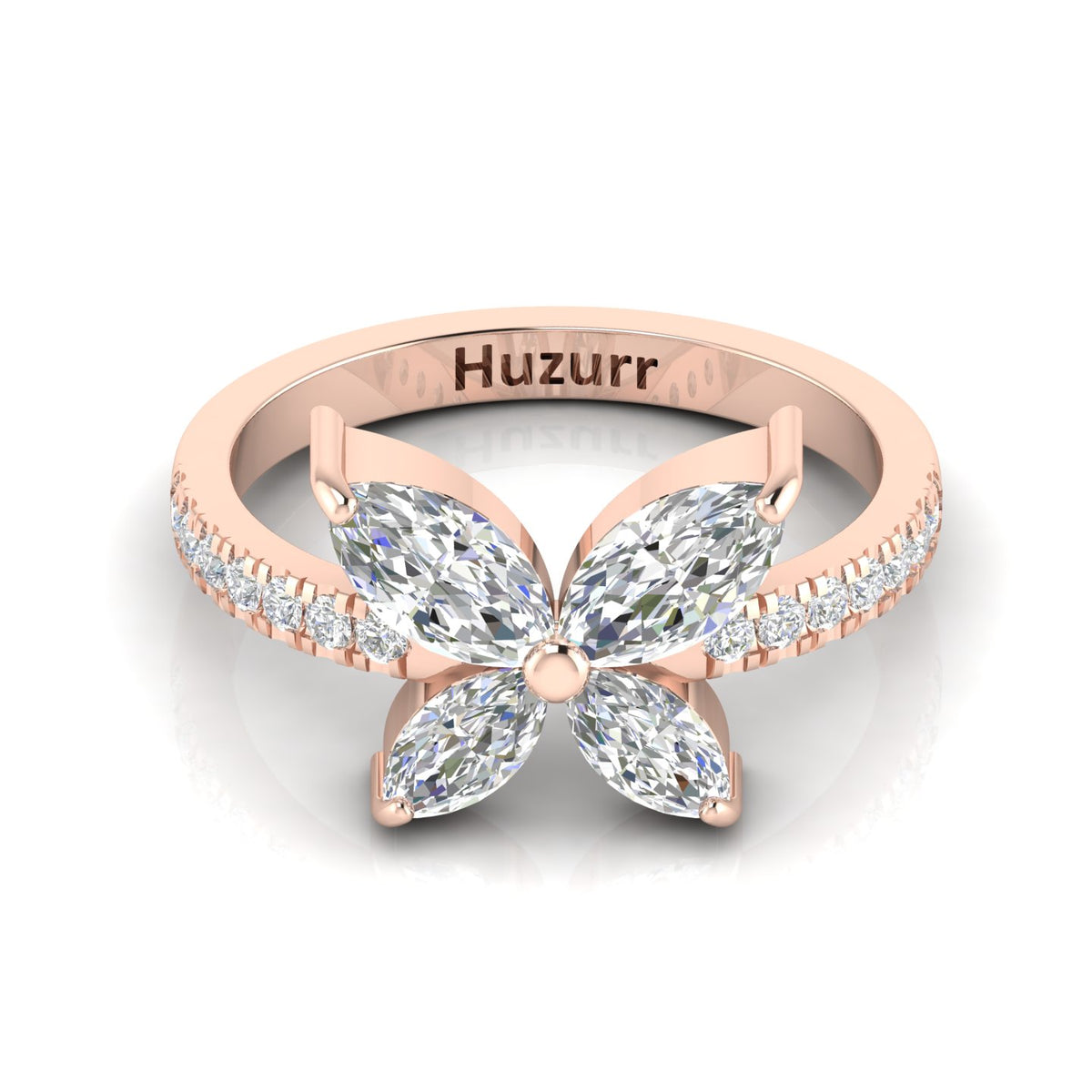Simple Sparkling Rose Gold Plated Diamond Butterfly Ring