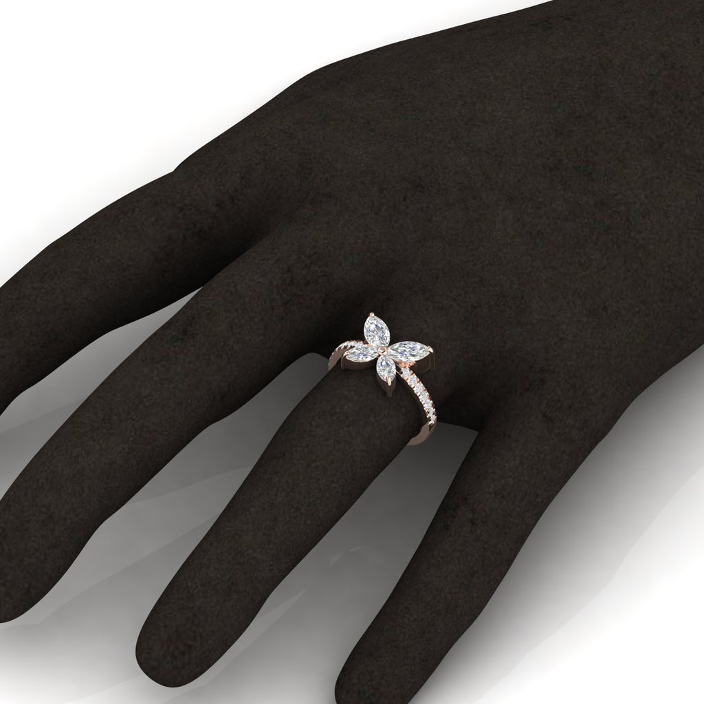 Simple Sparkling Rose Gold Plated Diamond Butterfly Ring
