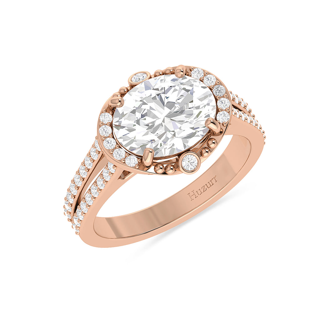 Oval Diamond Solitaire Halo Rose Gold Plated Ring