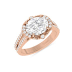 Oval Diamond Solitaire Halo Rose Gold Plated Ring