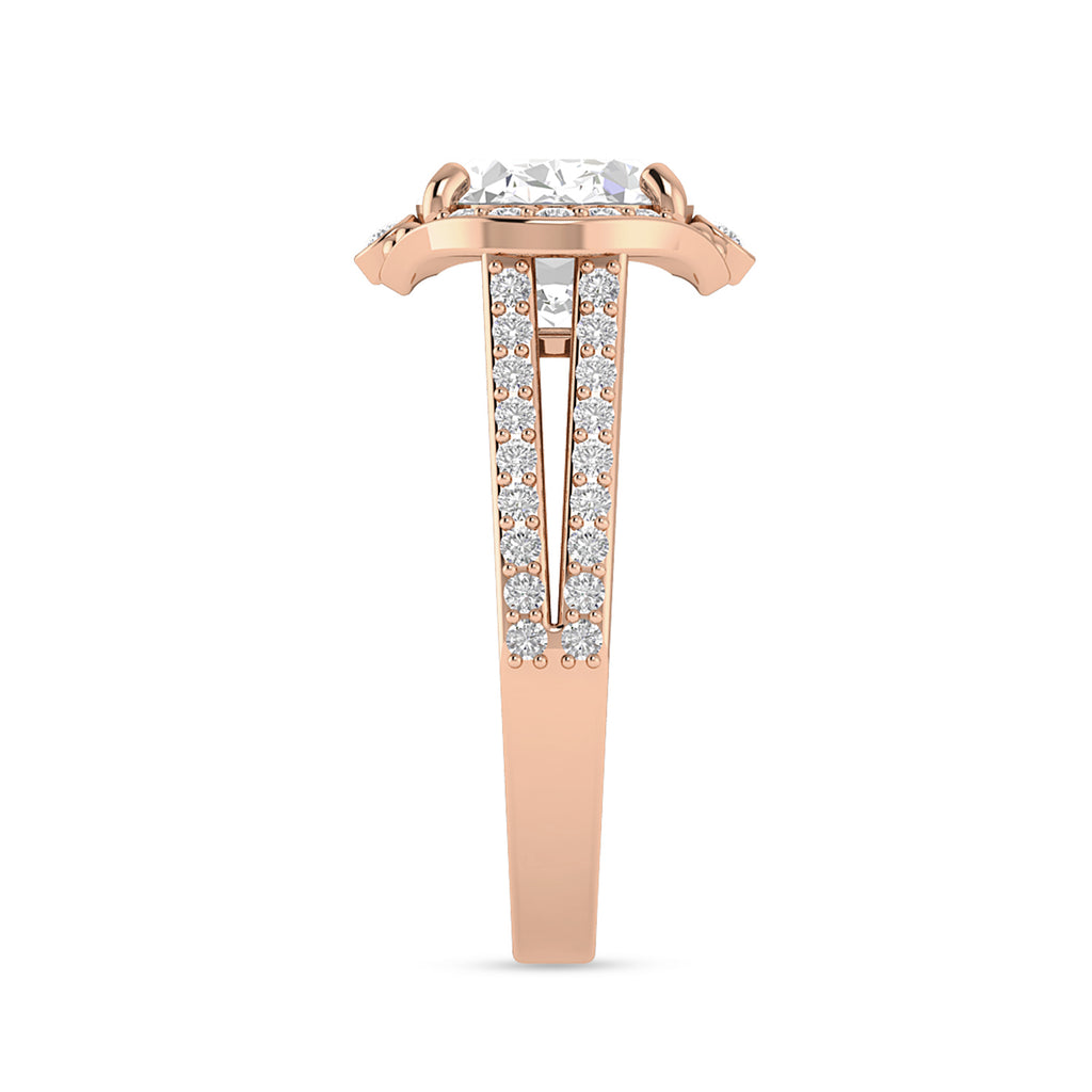 Oval Diamond Solitaire Halo Rose Gold Plated Ring