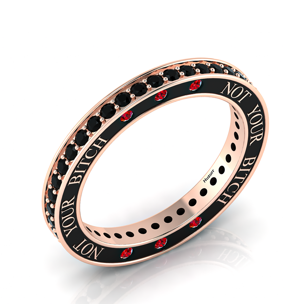 Rose Gold Plated Black Diamond & Garnet Eternity Band Ring