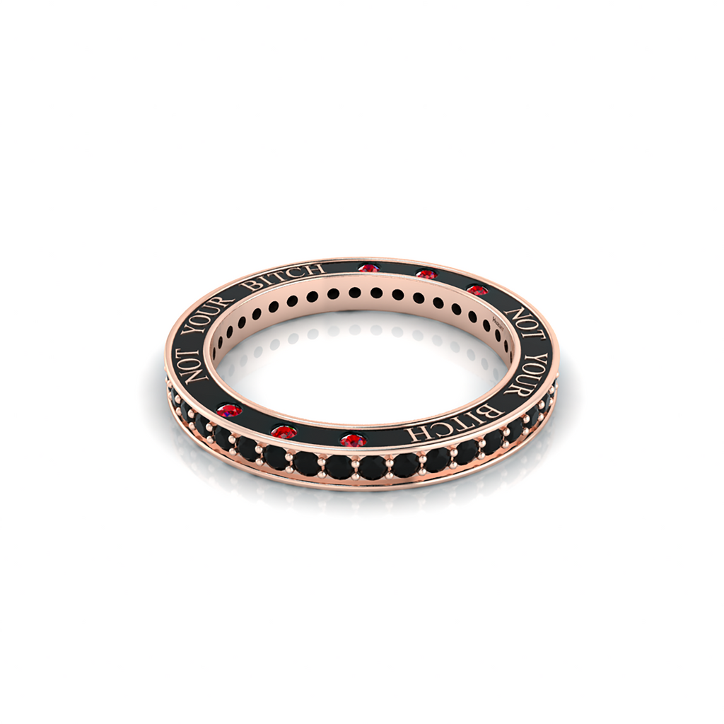 Rose Gold Plated Black Diamond & Garnet Eternity Band Ring