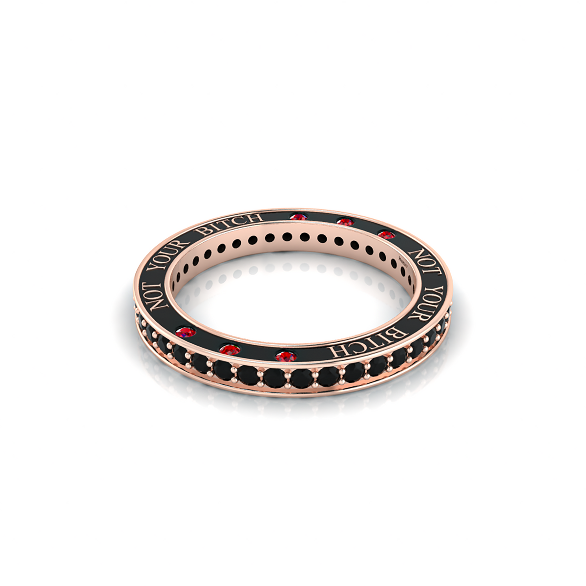 Rose Gold Plated Black Diamond & Garnet Eternity Band Ring