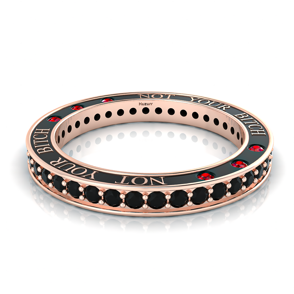 Rose Gold Plated Black Diamond & Garnet Eternity Band Ring