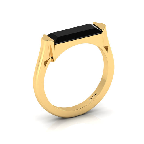 Baguette-Cut Black Diamond Gold Plated Bar Ring