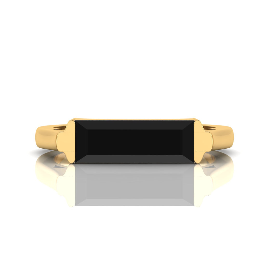 Baguette-Cut Black Diamond Gold Plated Bar Ring