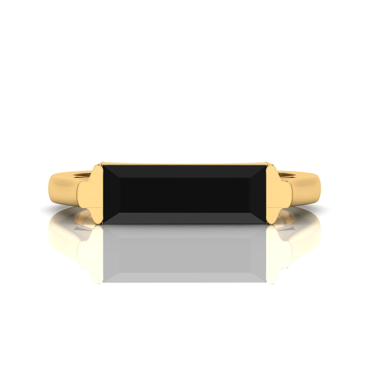 Baguette-Cut Black Diamond Gold Plated Bar Ring