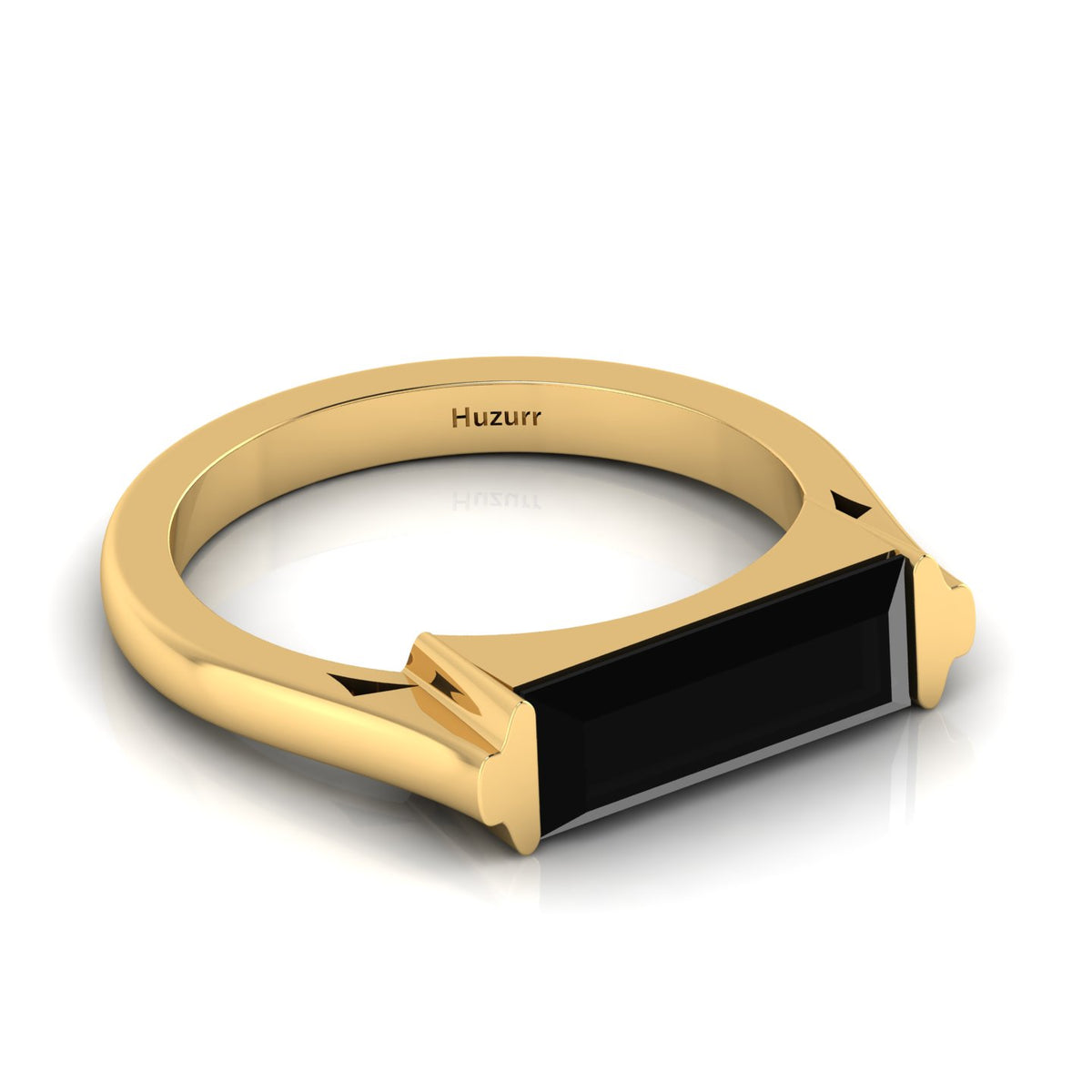 Baguette-Cut Black Diamond Gold Plated Bar Ring