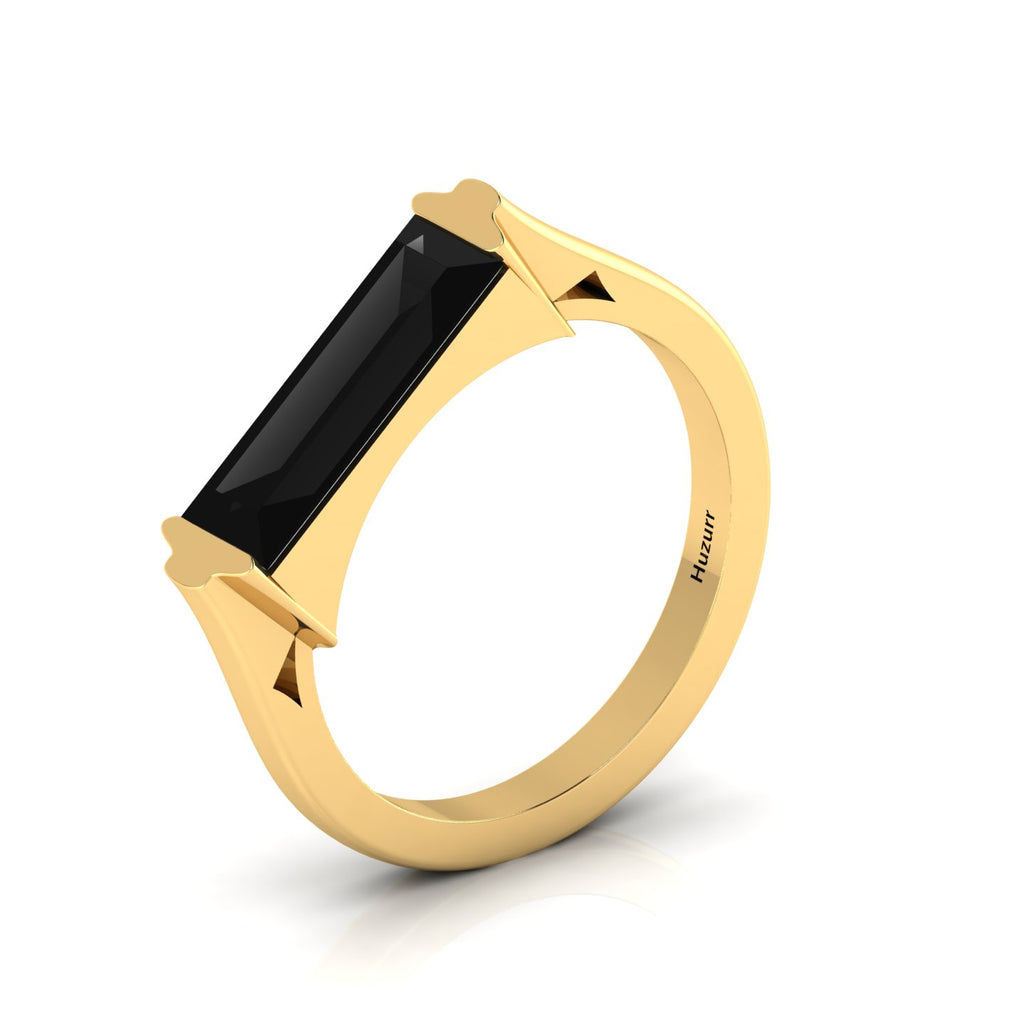 Baguette-Cut Black Diamond Gold Plated Bar Ring