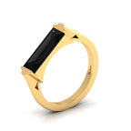 Baguette-Cut Black Diamond Gold Plated Bar Ring