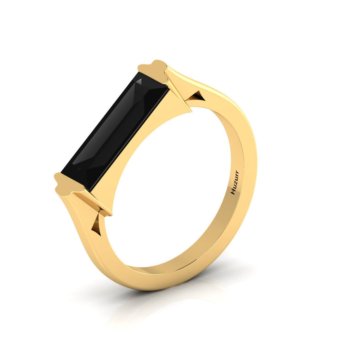 Baguette-Cut Black Diamond Gold Plated Bar Ring