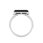 Baguette-Cut Silver Parallel Split Black Diamond Solitaire Ring