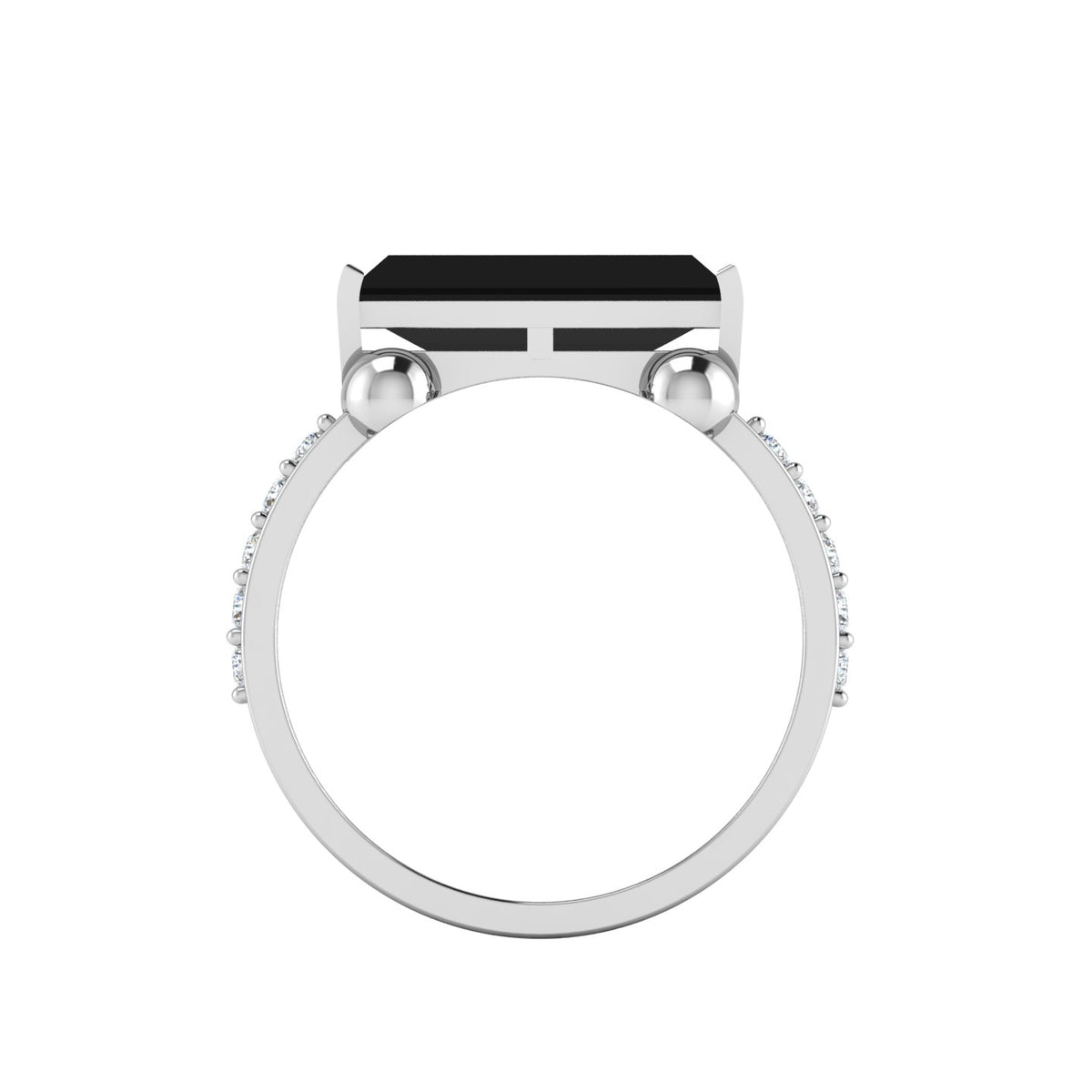 Baguette-Cut Silver Parallel Split Black Diamond Solitaire Ring