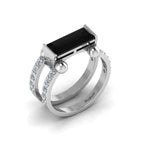 Baguette-Cut Silver Parallel Split Black Diamond Solitaire Ring