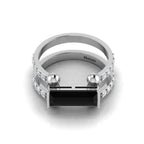 Baguette-Cut Silver Parallel Split Black Diamond Solitaire Ring