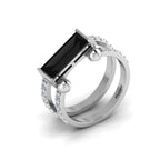 Baguette-Cut Silver Parallel Split Black Diamond Solitaire Ring