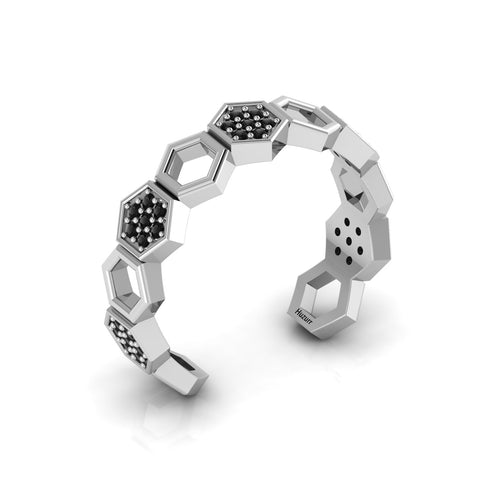 Black Diamond Adjustable Band Honeycomb Silver Ring