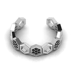 Black Diamond Adjustable Band Honeycomb Silver Ring