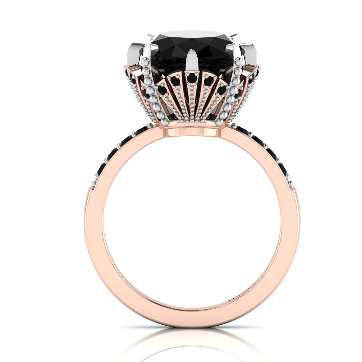 Oval Black Diamond Rose Gold Plated Two Tone Solitaire Ring