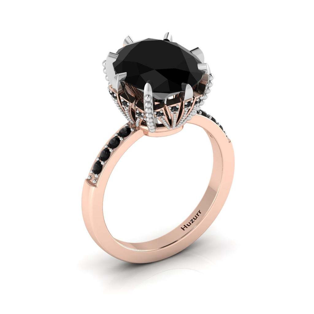 Oval Black Diamond Rose Gold Plated Two Tone Solitaire Ring