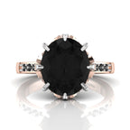 Oval Black Diamond Rose Gold Plated Two Tone Solitaire Ring