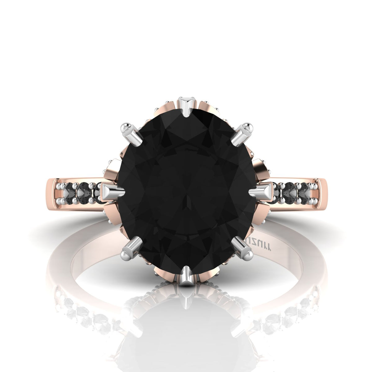 Oval Black Diamond Rose Gold Plated Two Tone Solitaire Ring
