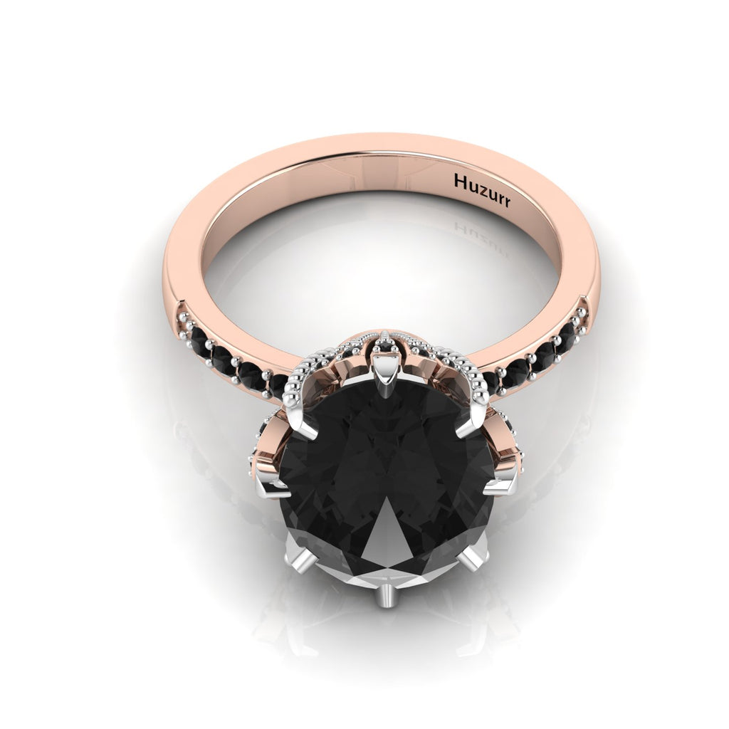 Oval Black Diamond Rose Gold Plated Two Tone Solitaire Ring