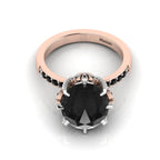 Oval Black Diamond Rose Gold Plated Two Tone Solitaire Ring