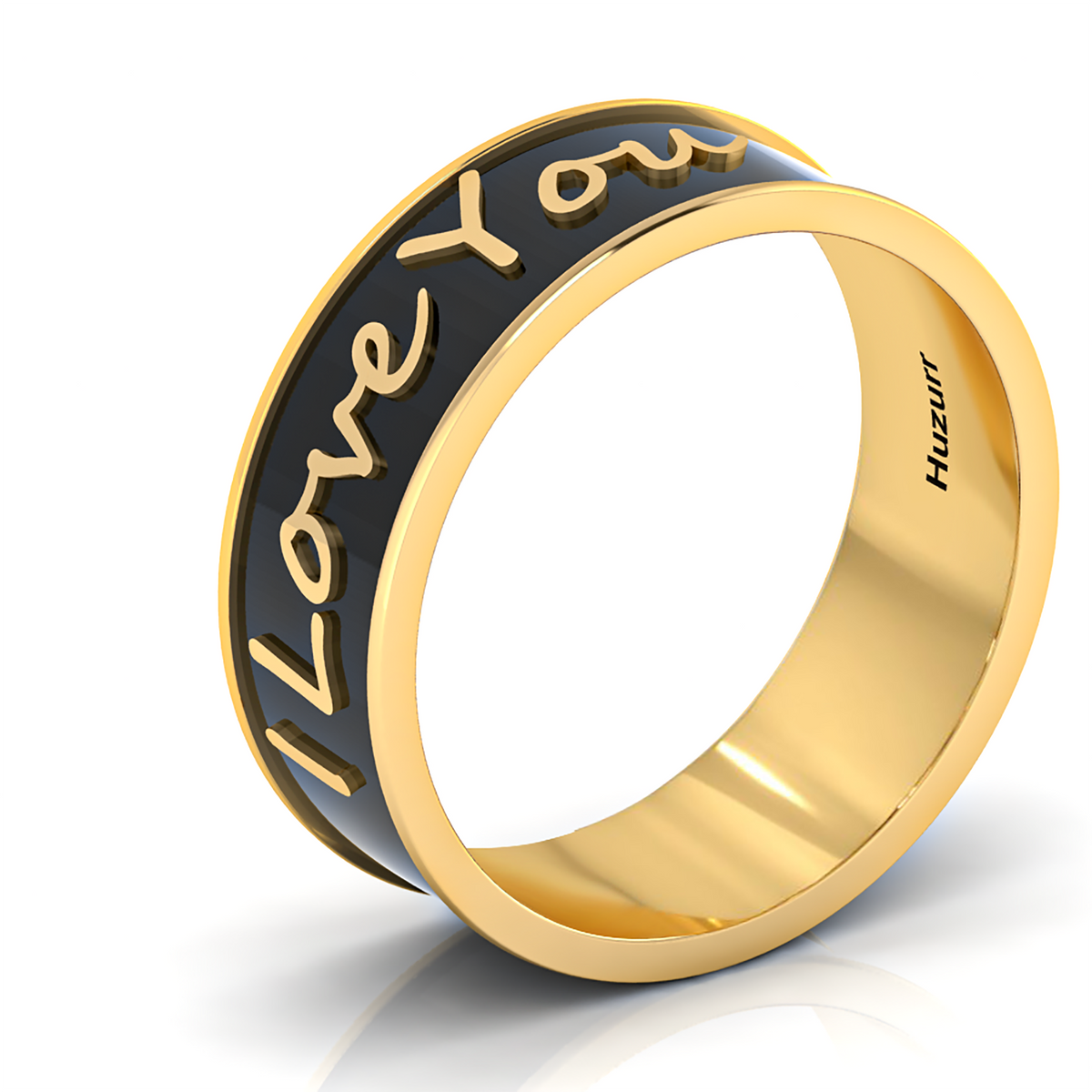 Gold Plated Black Enamel I Love You Band Ring