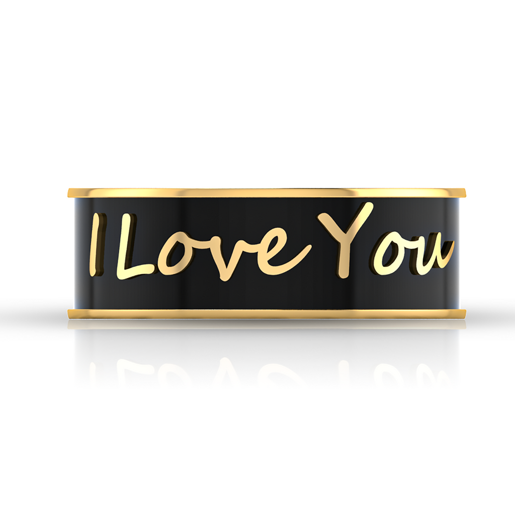 Gold Plated Black Enamel I Love You Band Ring