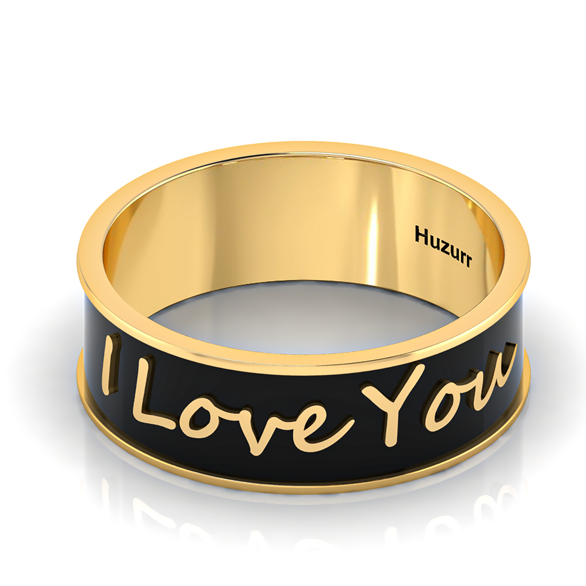 Gold Plated Black Enamel I Love You Band Ring