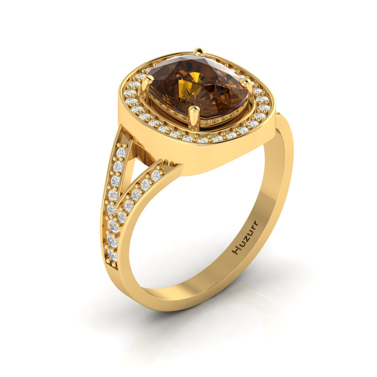Cushion-Cut Coffee Diamond Gold Plated Solitaire Ring