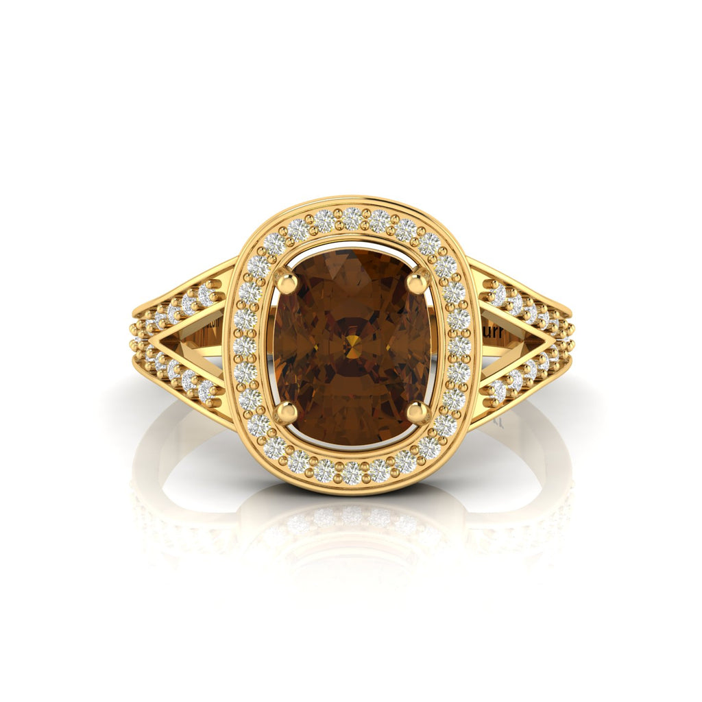Cushion-Cut Coffee Diamond Gold Plated Solitaire Ring