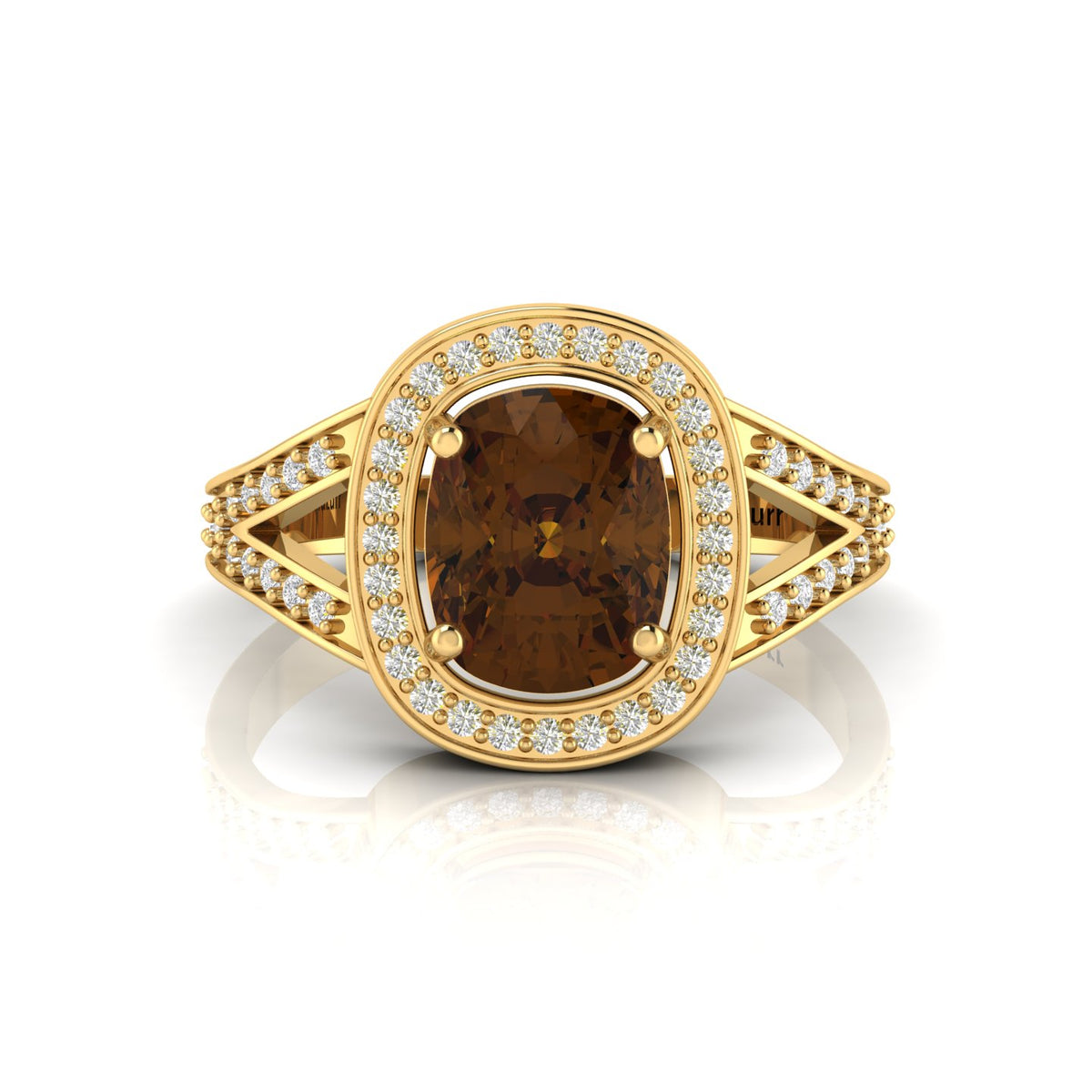 Cushion-Cut Coffee Diamond Gold Plated Solitaire Ring