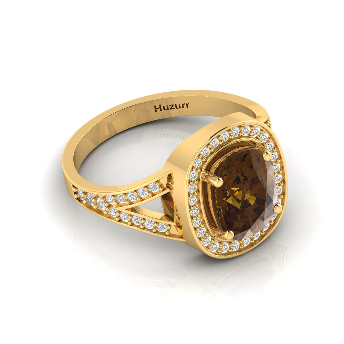 Cushion-Cut Coffee Diamond Gold Plated Solitaire Ring
