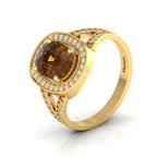 Cushion-Cut Coffee Diamond Gold Plated Solitaire Ring