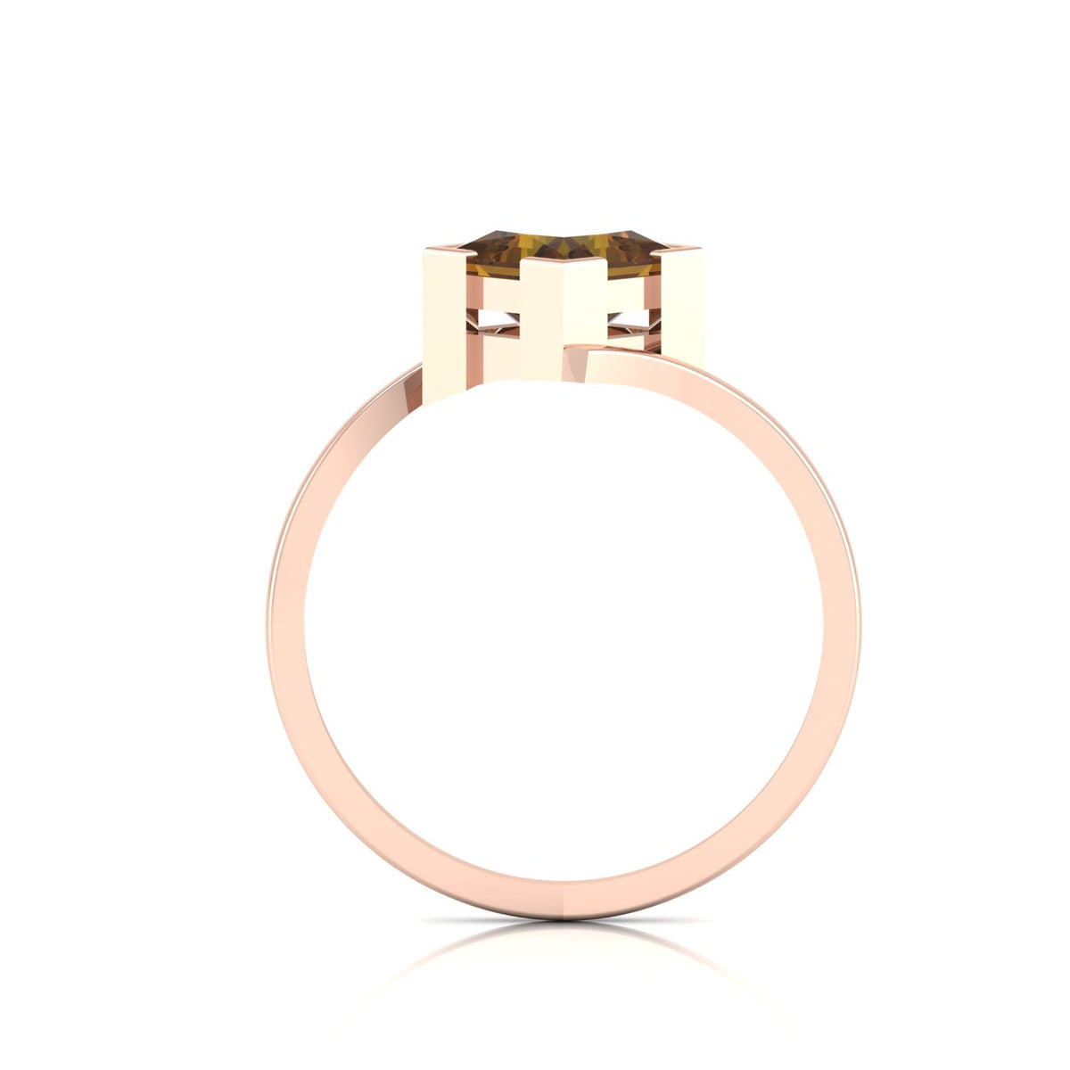 Princess Cut Coffee Diamond Wave Solitaire Rose Gold Plated Ring
