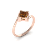 Princess Cut Coffee Diamond Wave Solitaire Rose Gold Plated Ring