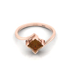 Princess Cut Coffee Diamond Wave Solitaire Rose Gold Plated Ring