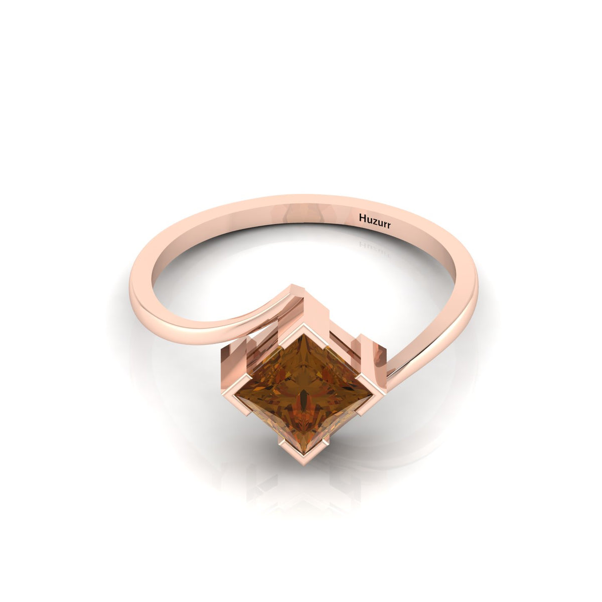 Princess Cut Coffee Diamond Wave Solitaire Rose Gold Plated Ring