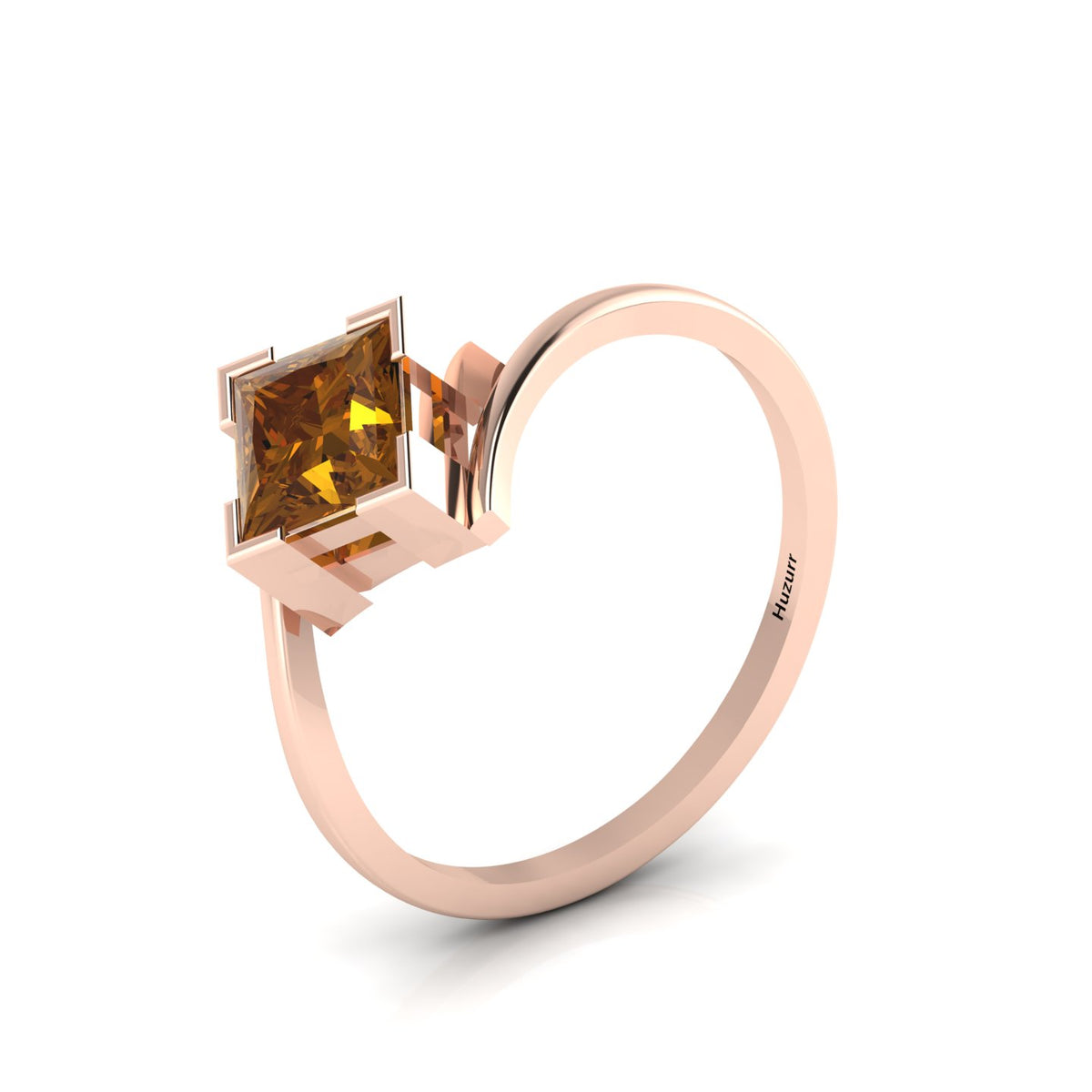 Princess Cut Coffee Diamond Wave Solitaire Rose Gold Plated Ring