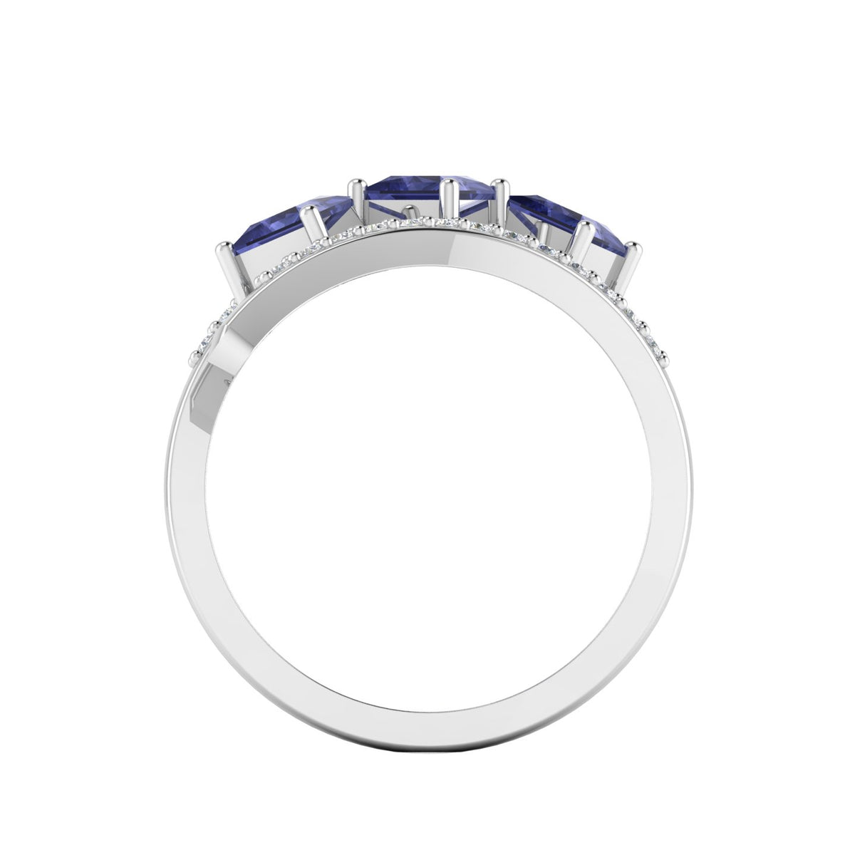Princess-Cut Tanzanite 925 Silver Three Stone  Ring