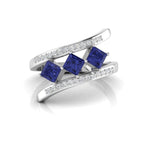Princess-Cut Tanzanite 925 Silver Three Stone  Ring