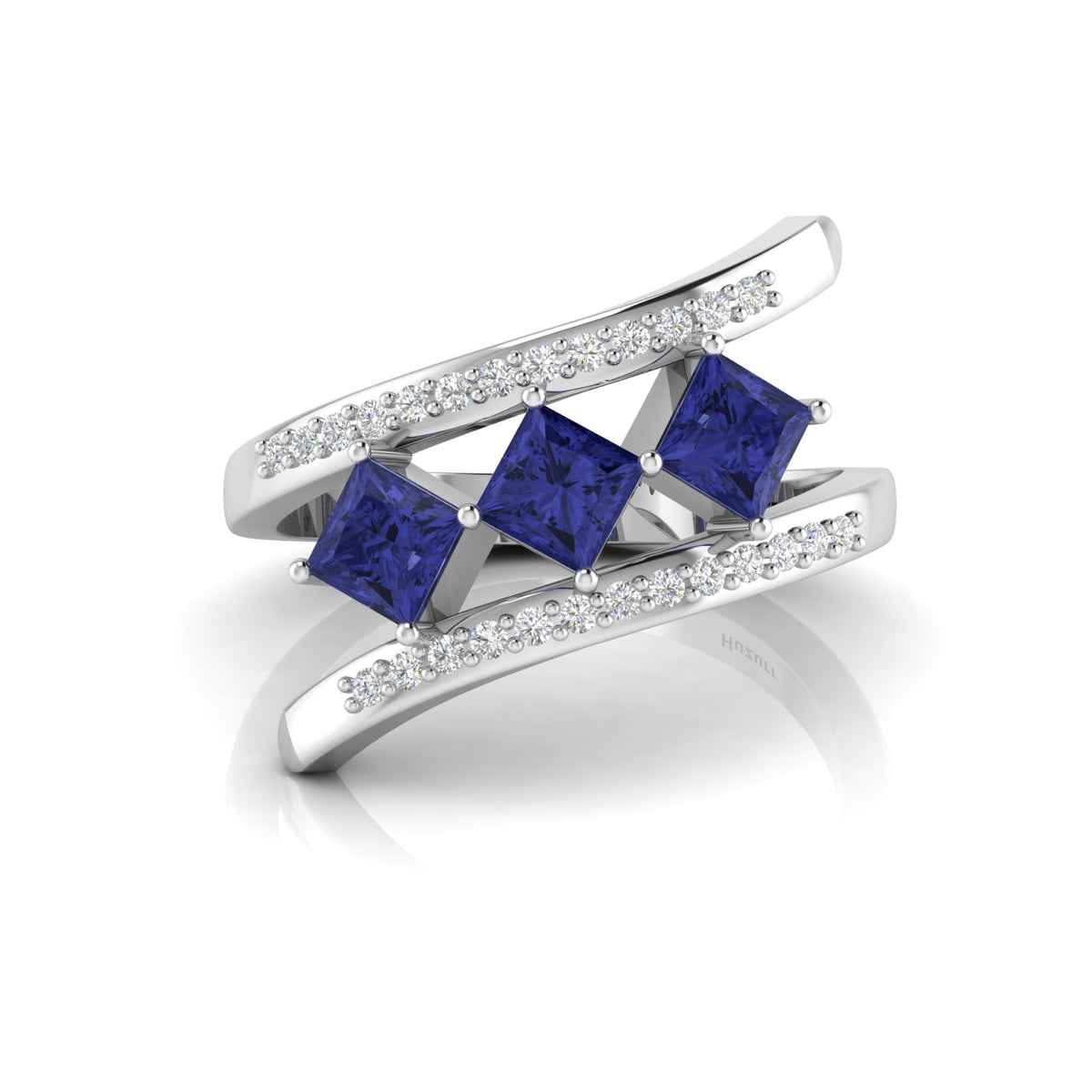 Princess-Cut Tanzanite 925 Silver Three Stone  Ring