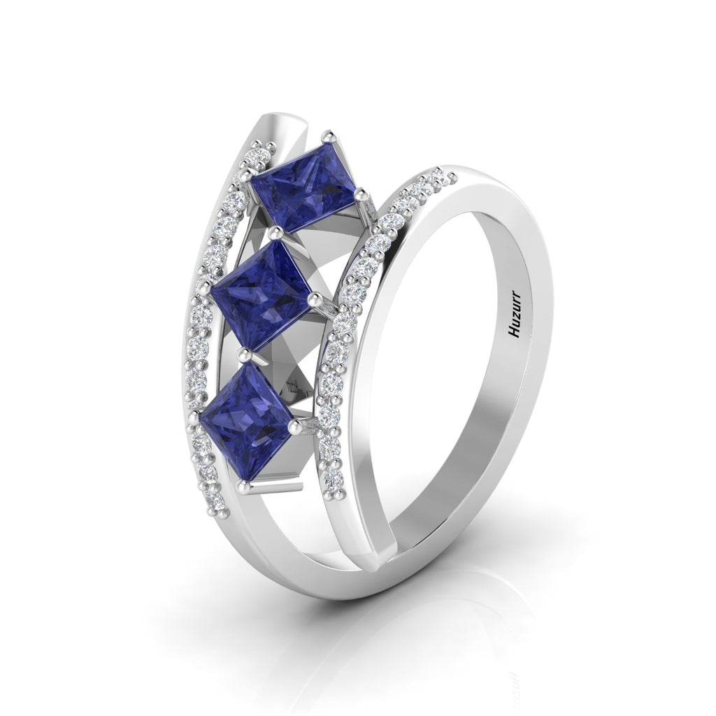 Princess-Cut Tanzanite 925 Silver Three Stone  Ring