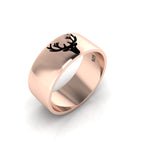 Deer Engraved Band Black Enamel Rose Gold Plated Ring