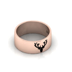 Deer Engraved Band Black Enamel Rose Gold Plated Ring
