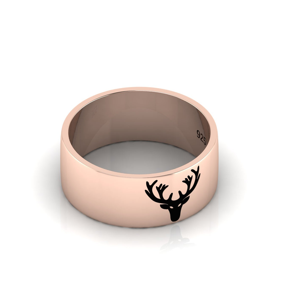 Deer Engraved Band Black Enamel Rose Gold Plated Ring